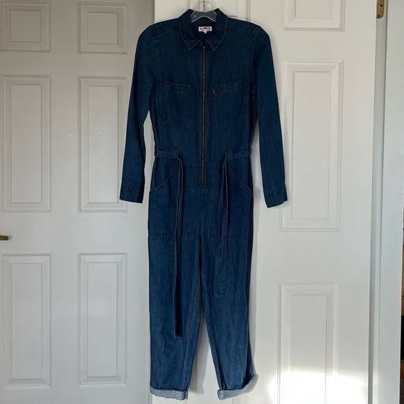 ⚡️ Levi’s Alix Medium Wash Tie-Waist Cropped Jumpsuit XS The Flash - Picture 5 of 16
